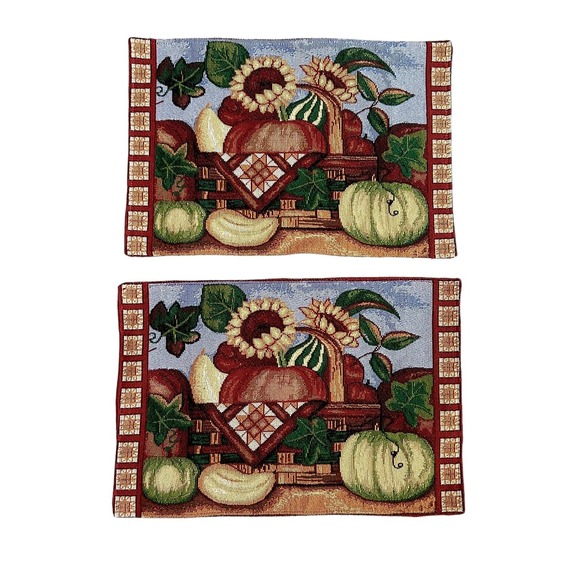 Woven Tapestry Placemats Fall Autumn Farm Harvest Sunflowers Set Of‎ 4 - Picture 3 of 11